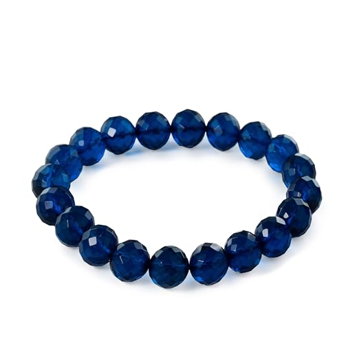 Natural Baltic Amber Bracelet for Women and Men – Stretch Wristband with Faceted Beads, Lightweight Unisex Jewelry Gift for Daily and Casual Wear - color: Blue, size: Faceted