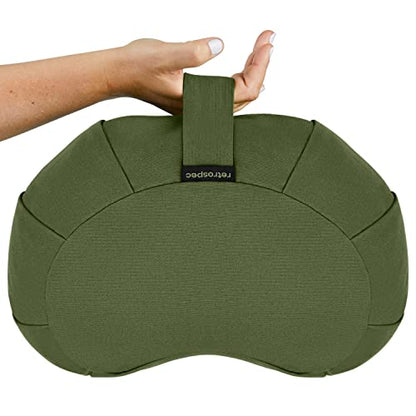 Retrospec Sedona Zafu Meditation Cushion with Buckwheat Hull Fill - Adjustable Yoga & Pilates Equipment Support - 17in Crescent Cotton Cover - color: Basil, size: 1 Count (Pack of 1)