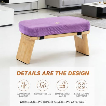 Meditation Bench, Bamboo Meditation Stool, Folding Kneeling Meditation Bench, Seiza Prayer Bench, Prayer Bench with Meditation Cushion, Kneeling Stool(Purple) - color: Purple