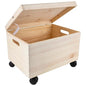 Creative Deco XXL Large Plain Wooden Box Storage with Hinged Lid & Wheels | 15.8x11.8x9.44 inches (+-0.5) | Handles | Unpainted Gift Tool Dog Toy Clothes Kitchen Storage | Rough UNSANDED