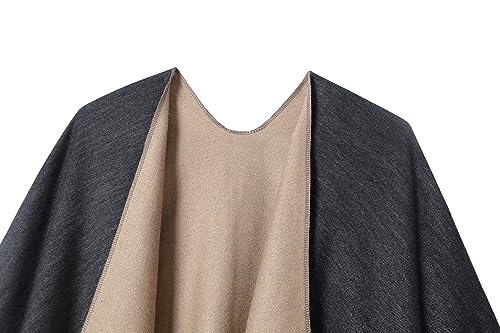 Women's Shawl Wrap Poncho Cape Cardigan Open Front Coat Shawl Wrap Scarf for Spring Fall Winter - color: Champagne Black