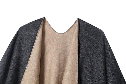 Women's Shawl Wrap Poncho Cape Cardigan Open Front Coat Shawl Wrap Scarf for Spring Fall Winter - color: Champagne Black