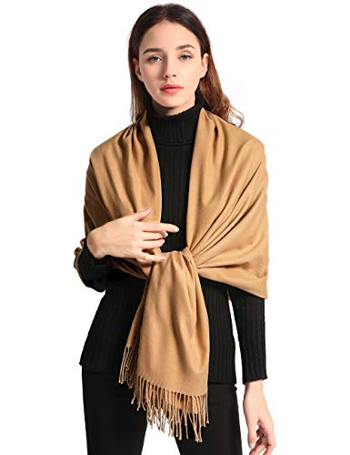 Pashmina Shawl Women Winter Scarf Warm Wedding Wraps Ladies Scarves for Evening Dresses - color: Camel
