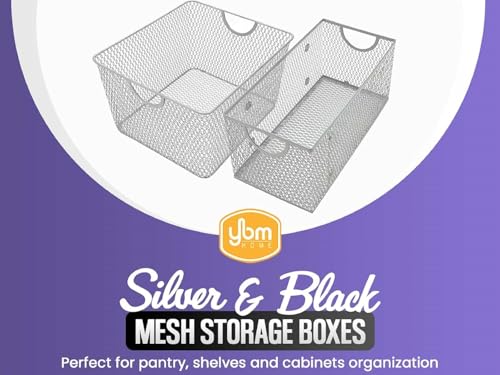 YBM Home Kitchen Pantry Organizer Wire Baskets for Shelves, Cabinets, Pantry, Countertop, Mesh Open Storage Bin Metal Basket for Organizing Food Supplies, 2 Pack - size: 14x10x8.8