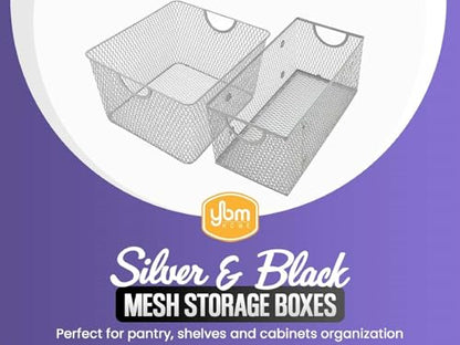 YBM Home Kitchen Pantry Organizer Wire Baskets for Shelves, Cabinets, Pantry, Countertop, Mesh Open Storage Bin Metal Basket for Organizing Food Supplies, 2 Pack - size: 14x10x8.8