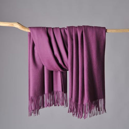 CUDDLE DREAMS Premium Cashmere Throw Blanket with Fringe, Luxuriously Soft (Plum) - color: Plum