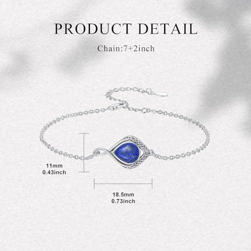PELOVNY Celtic Knot Bracelet for Women 925 Sterling Silver Infinity Gemstone/Birthstone Bracelets Birthday Christmas Jewelry Gifts for Mom Daughter Wife - color: 01-Celtic-Lapis Lazuli