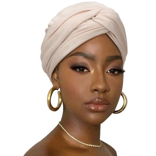 DRESHOW African Turban for Women Knotted Hairwraps for Sleeping Turban Headwraps Head Warmer Scarf for Black Women Chemo Cap - color: 1 Pack Style 2: Dark Beige