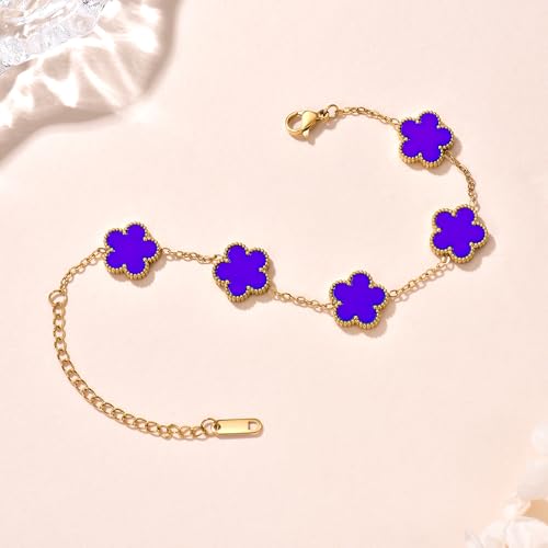 FLY FEI 18K Gold-Plated Four Leaf Clover Bracelet for Women,Adjustable lucky Bracelet Set Jewelry Gift-Hypoallergenic Charm for Birthdays, Wellness & Daily Wear - color: style01-Jewelry blue