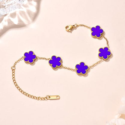 FLY FEI 18K Gold-Plated Four Leaf Clover Bracelet for Women,Adjustable lucky Bracelet Set Jewelry Gift-Hypoallergenic Charm for Birthdays, Wellness & Daily Wear - color: style01-Jewelry blue