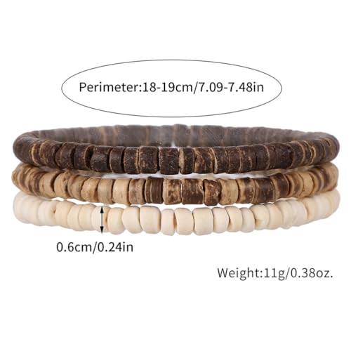 Puka Shell Bracelet for Men Wooden Bracelets Turquoise Stack Beaded Minimalist Trendy Jewelry for Friend Gift - style: 3pcs-Brown