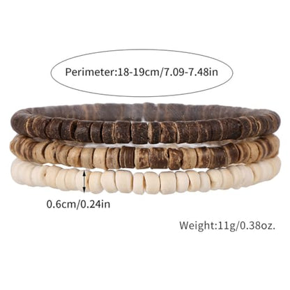 Puka Shell Bracelet for Men Wooden Bracelets Turquoise Stack Beaded Minimalist Trendy Jewelry for Friend Gift - style: 3pcs-Brown