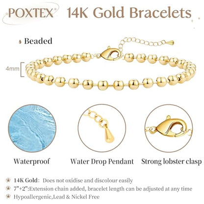 3mm Diamond Classic Tennis Bracelet for Women Dainty, Gold Jesus Cross Bracelets Trendy, 14K Gold Plated Heart/Evil Eye/Pearl/Starfish & Seashell Charm Bracelets for Women Bulk - style: Beaded-Gold