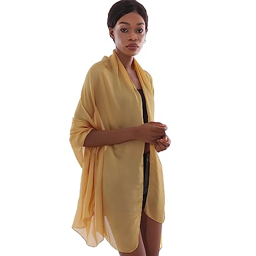 Womens Scarf Pashmina Shawls and Wraps for Evening Dresses Like Chiffon Silk Scarf for Bridal Wedding - color: Yellow