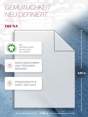 IBENA Reversible Organic Cotton Jacquard Woven Low Pile Velour Throw Blanket Stockholm - Ocean