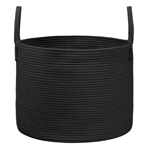 65L Extra Large Blanket Basket for Living Room - Woven Cotton Rope Laundry Hamper with Reinforced Handles - Storage Bin for Pillows, Comforters & Toys - Machine Washable,Black - color: Black, size: 65L