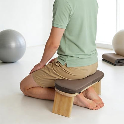 Foldable Kneeling Meditation Bench, Wooden Yoga Stool for Home Meditation and Prayer, Portable Ergonomic Seating for Spiritual Practice, Exercise, Adults and Teens, Coffee Brown