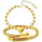 2PCS 18K Gold Plated Nail Bangle & Chain Bracelet Set for Women, Adjustable Stackable Bangle Jewelry, Dainty Gold Bracelet Gift for Women - color: Set O