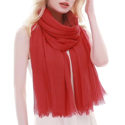RIIQIICHY Scarf for Women Lightweight Solid Color Long Fashion Gauze Scarves Shawl Wrap - color: Red