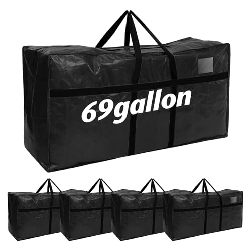 4 Pack 69 Gallon Extra Large Moving Bags XXL Heavy Duty Storage Bag with Strong Zipper Handle Jumbo Big Tote Box Foldable for College Dorm Travel Clothes Duffle Blanket Pillow(Black) - color: Black, size: 69 Gallon