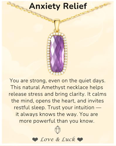 Natural Gemstone New Beginnings Birthday Graduation Gifts 925 Silver Jewelry Plated with 18K Gold Protection Necklace for Women - color: Anxiety Relief