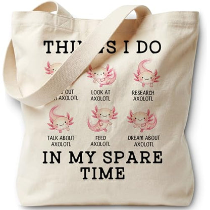 Axolotl Theme Tote Bag for Women, Canvas Bag for Women Vacation Womens Work Tote Bag Gifts - color: Black