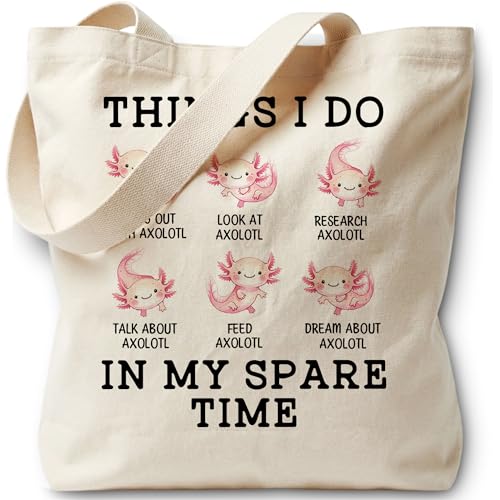 Axolotl Theme Tote Bag for Women, Canvas Bag for Women Vacation Womens Work Tote Bag Gifts - color: Black