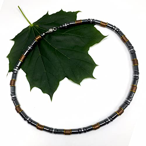 Healing Stress Anxiety Meditation Grounding Energy Gemstone Necklace Series - color: Black & Bronze Hematite -6 mm- Stone Tube Beads