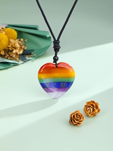 PESOENTH Healing Crystal Chakra Necklaces for Women 7 Chakra Worry Stone Necklace Gemstone Jewelry Calming Anxiety Stress Relief Relaxation Gifts for Women Men