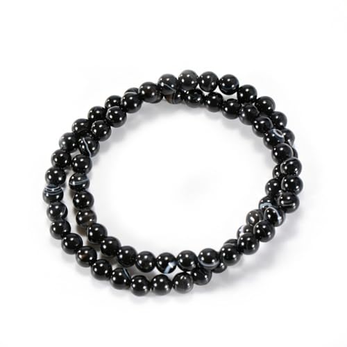 14in Agate Wrap Bracelet for Women Men Natural Round Beaded Agates Stone Healing Stretch Bracelets Elastic Handmade Polished Gemstone Beads Bracelet - color: Black White Agate, size: 6mm Beads