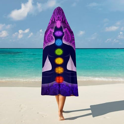 Seven Chakra Yoga Meditation Lotus Purple Mandala Large Size Comfortable Hooded Blanket, Warm Blanket 50"x60" - color: Seven Chakra Yoga Meditation Lotus Purple Man, size: 50"x60"