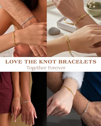 KOHOTA Silver Gold Bracelets for Women Trendy 14K Gold Plated Bracelet for Women Non Tarnish Dainty Stackable Layered Chain Heart Pearl Knot Beaded Bracelets Stack Set Charm Mothers Day Jewelry Gifts - color: A.Knot-gold