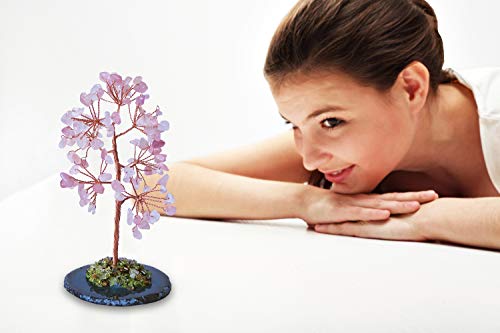 Mina Heal Crystal Money Tree Chakra Healing Feng Shui Fortune Good Luck Wealth Prosperity - color: Rose Quartz (Pink)