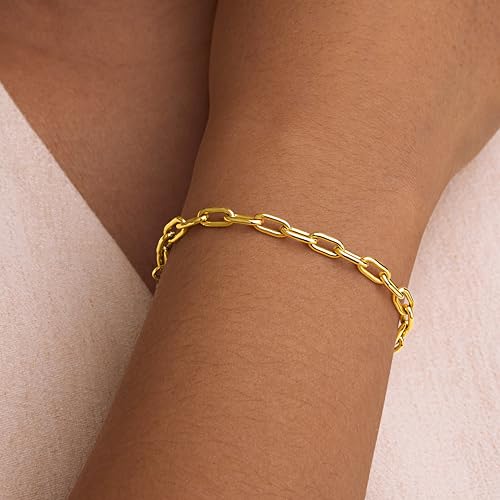 3mm Diamond Classic Tennis Bracelet for Women Dainty, Gold Jesus Cross Bracelets Trendy, 14K Gold Plated Heart/Evil Eye/Pearl/Starfish & Seashell Charm Bracelets for Women Bulk - style: Paperclip-Gold