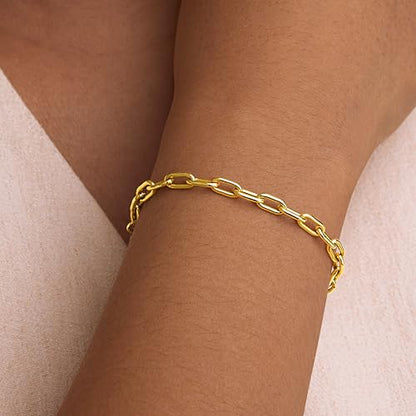 3mm Diamond Classic Tennis Bracelet for Women Dainty, Gold Jesus Cross Bracelets Trendy, 14K Gold Plated Heart/Evil Eye/Pearl/Starfish & Seashell Charm Bracelets for Women Bulk - style: Paperclip-Gold