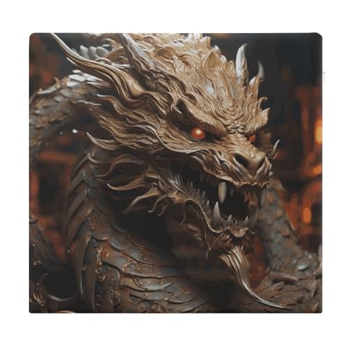 Degrees of Comfort Meditation Floor Cushion, Square Cushion for Adults Seat,Golden Dragon on Red Background Printed Memory Foam Cushion, Outdoor Picnic Mat 14.96 * 13.78 Inch.