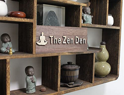 The Zen Den signs Room Decor Meditation in Progress Wall Hanging Sign,Inspirational Wooden Door Plaque for Yoga Studio Bedroom Decoration (Brown)