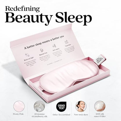 Pure Silk Sleep Mask [100% 6A Mulberry Silk, 22 Momme] Light Blocking Travel Essentials. Eye Masks for Sleeping. Black Oeko-Tex Blindfold. Eye Covers for Men & Women - color: Peony Pink