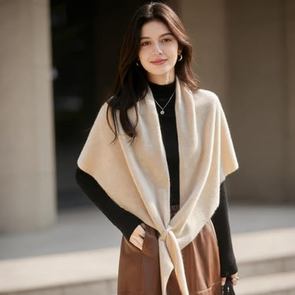 Cashmere Blend Shawl Wraps for Women,Cashmere Poncho Pashmina for Women Travel Scarf for All-Season with Gift Box - color: Khaki