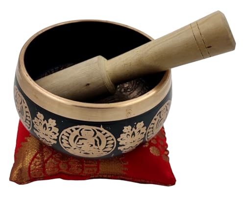 Purpledip Handmade 4 Inches Bell Metal Tibetan Buddhist Singing Bowl Musical Instrument For Meditation (11079) - style: Scripture design | 4 inches | Black