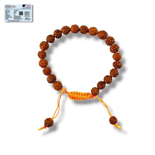 Rudraksha Bracelet for Men & Women, Adjustable Yoga & Meditation Jewelry for Wrist, Spiritual Protection Bracelet - color: Classic Saffron