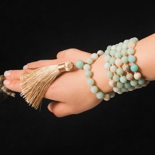 8mm Natural Stone 108 Mala Beads Necklace for Men and Women - color: Mattle Amazonite