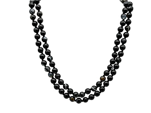 Amazing Gemstone Black Hakik Mala Beads - 108 Prayer Beads for Meditation and Mindfulness Practice, Handcrafted Mala Beads with Natural Gemstones for Spiritual Healing and Relaxation (Knotted) - color: Black Hakik, style: Knotted