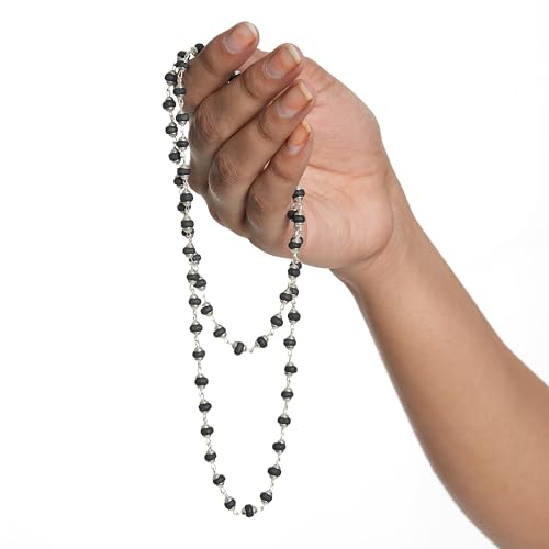 Tulsi Mala in Designer Caps Natural Tulsi Jap Mala - color: Black & Silver