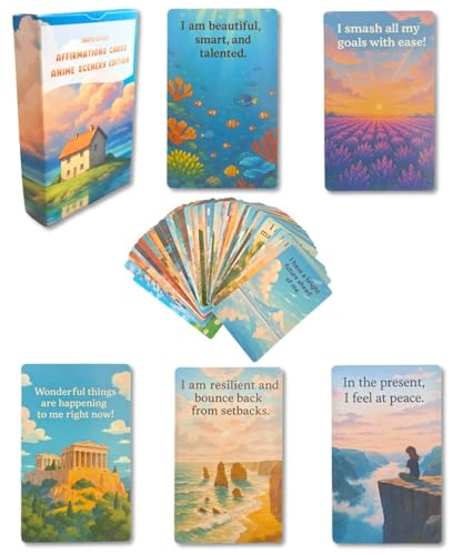MINI ZOZI Self Affirmation Cards Anime 54PCS Ghibli Style Self Care Positive Mindfulness Gifts For Women Girls Teens Daily Anxiety Relief Meditation Yoga Journal Prompt Gratitude Motivational Affirmations Empowerment