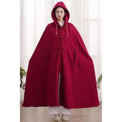 Unisex Meditation Buddhist Cloak Warm Plush Meditation Outerwear Meditation Prayer Outfit Coat Traditional Monk Robe - color: Red, size: Large