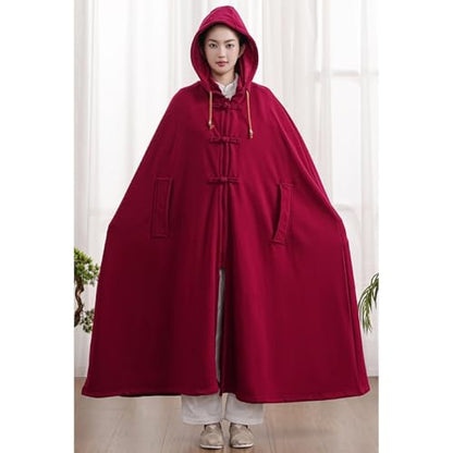 Unisex Meditation Buddhist Cloak Warm Plush Meditation Outerwear Meditation Prayer Outfit Coat Traditional Monk Robe - color: Red, size: Large
