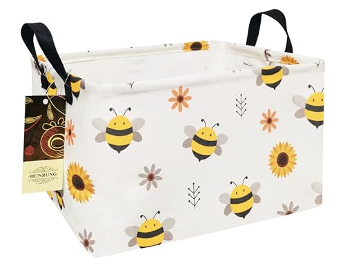 Rectangle Canvas Storage Basket Foldable Waterproof Toy Organizer Bin with Handles Fabric Collapsible Storage Bins for Shelves Kids Room Playroom Nursery Clothes and Pet Supplies(REC-Bee) - color: REC-Bee