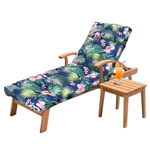 Outdoor Chaise Lounge Chair Cushion 75.1 x 23.6 x 4.7in, Waterproof Replacement Cotton Patio Thickened Pool Lounge Chair Cushion with Ties for Patio Outdoor Furniture,Tropical Floral - color: Tropical Floral