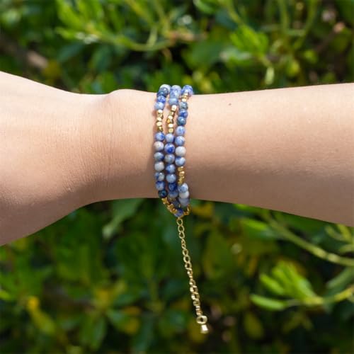 4mm Mini Beads Natural Stone Adjustable Bracelet For Women, Energy Charm Jewelry, Birthday Gift - color: Blue Dot